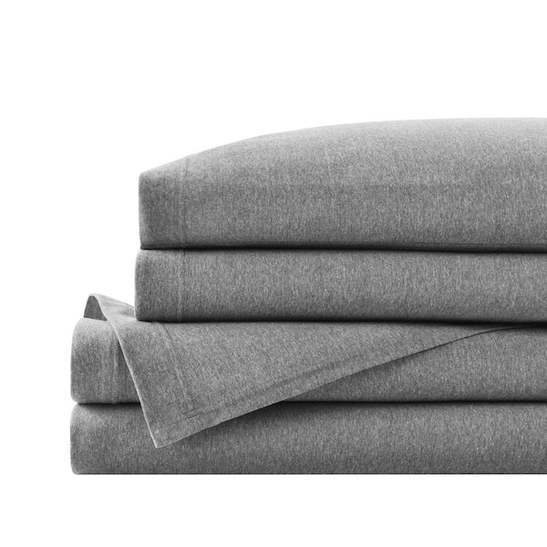 Charcoal Gray Jersey Sheet Set Heathered Four Piece Knit