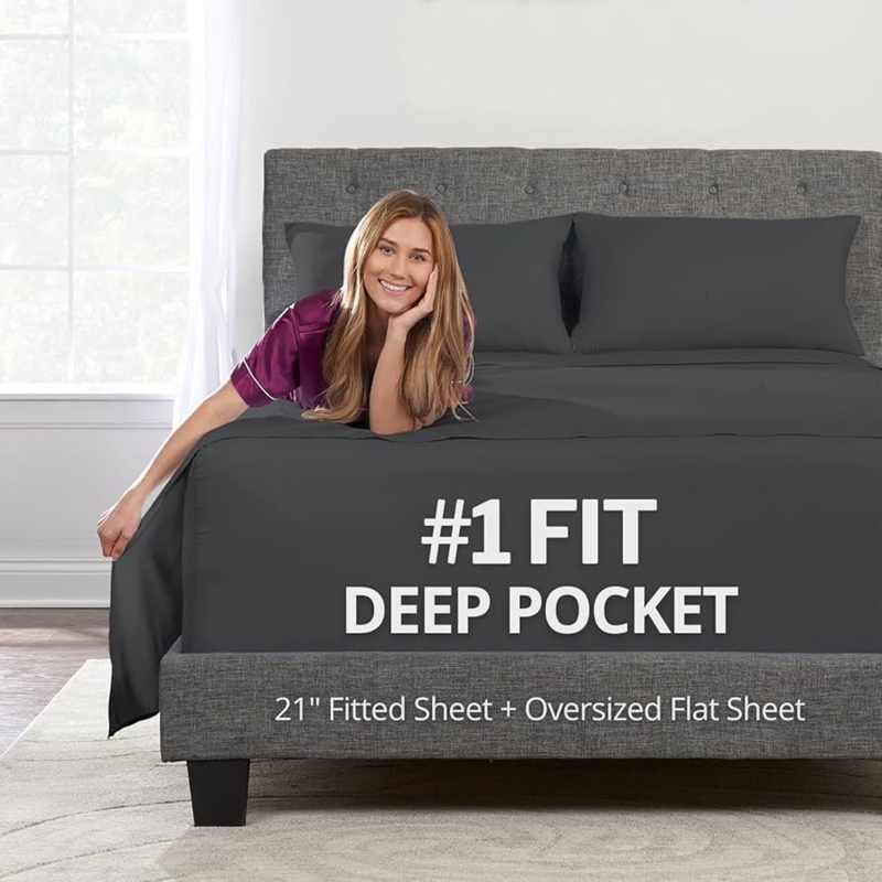 Charcoal Gray Sheet Set Extra Deep Pocket Modern Bedding
