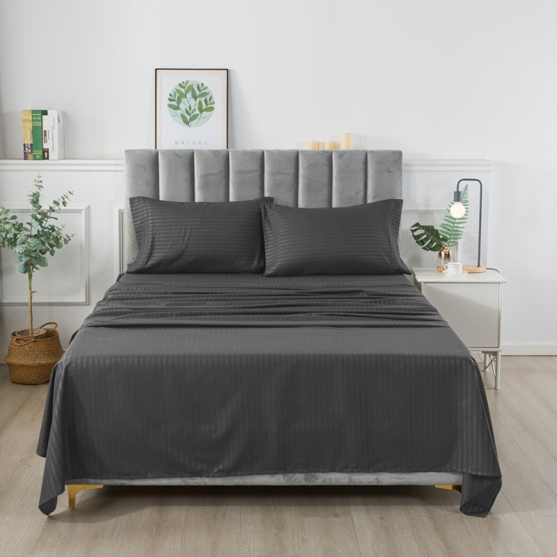 Charcoal Striped Sheet Set Vertical Pattern Modern Bedding