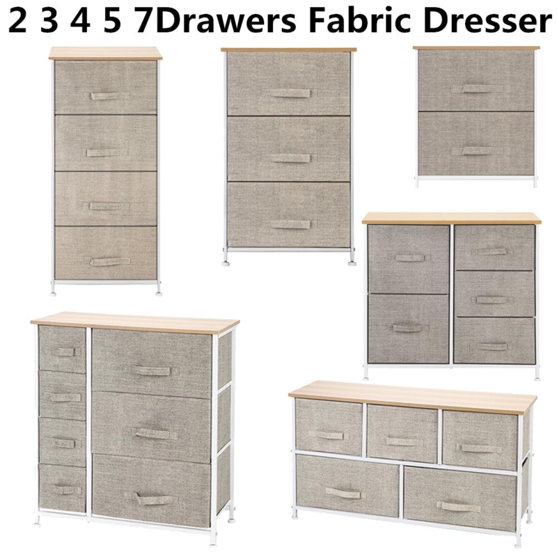 Chest of Drawers with 5 Fabric Drawers and Metal Frame, Beige