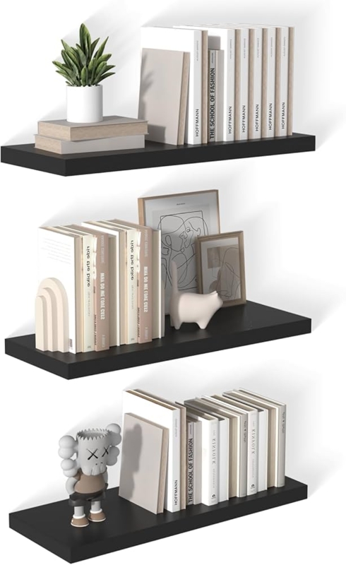 Chunky Deep Floating Shelves Set in Dark Brown Wood for Storage