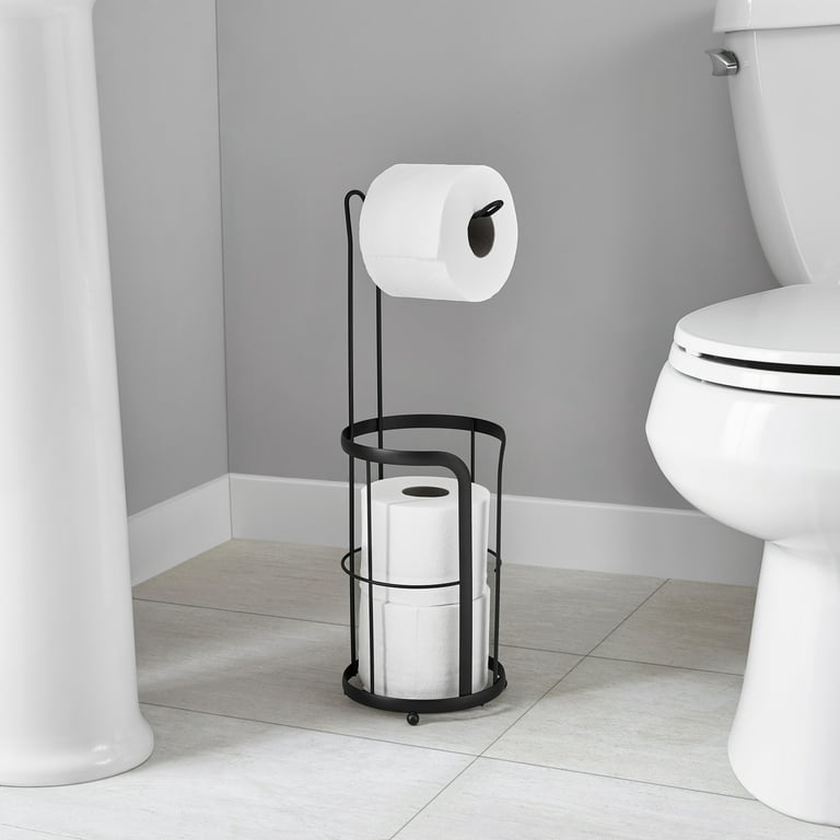Circular Base Freestanding Toilet Paper Holder Roll Reserve Matte Black