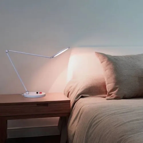 Circular LED Desk Light Adjustable Swing Arm Matte White