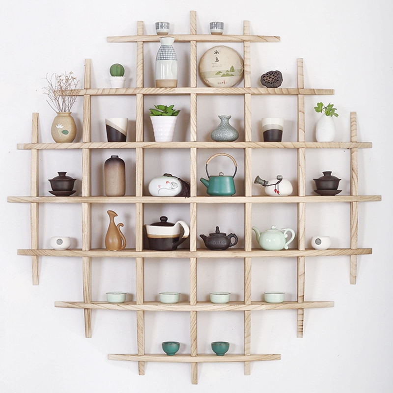 Circular Wall Shelf: Asian Lattice Design with Interlocking Cubbies
