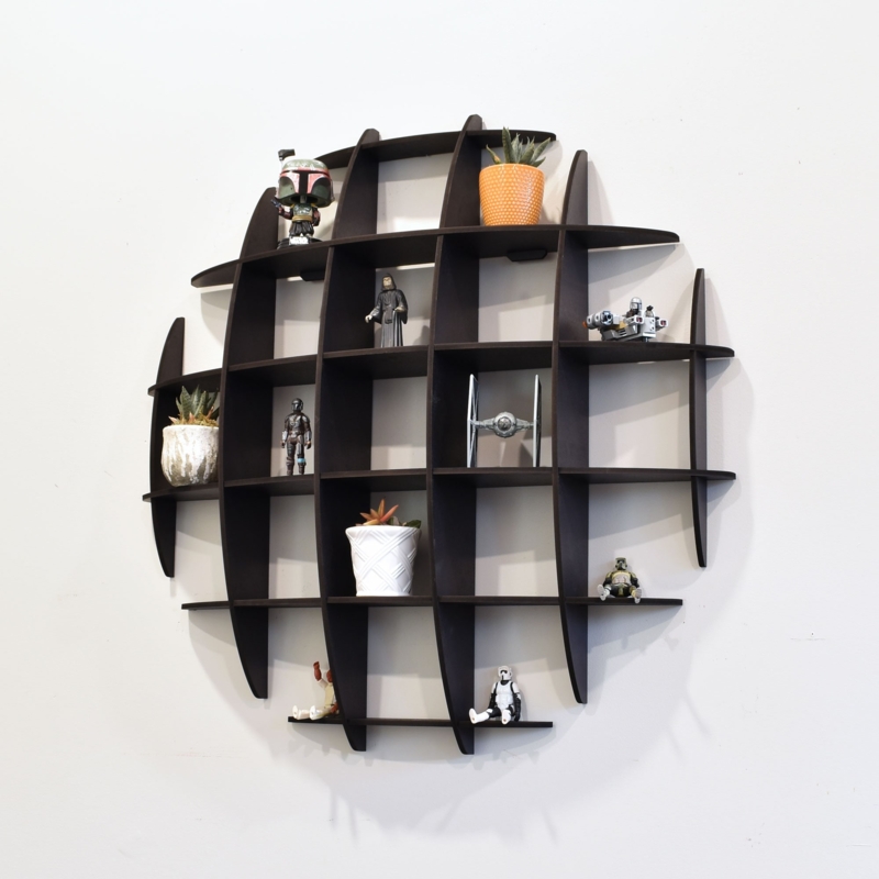 Circular Wall Shelf Globe Shape Wood Toned Tiered Display
