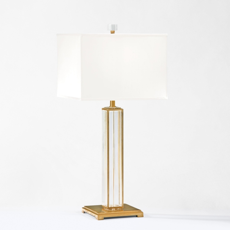 Classic Glam Table Lamp Faceted Crystal Column Rectangular Shade