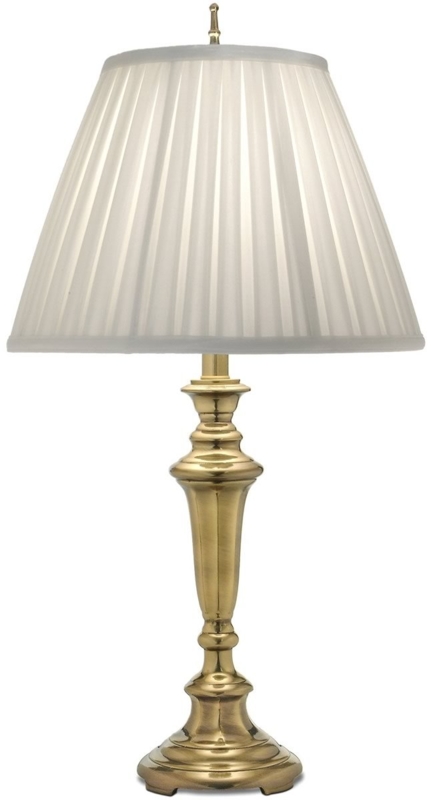 Classic Table Lamp: Burnished Pedestal Base with Cream Bell Shade