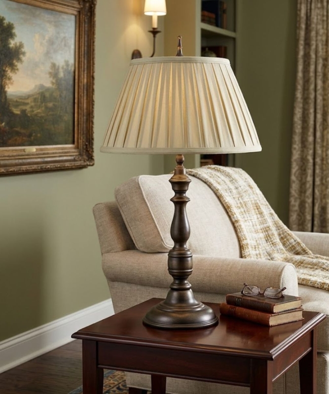 Classic Table Lamp with Antique Bronze Urn Base and Tapered Shade