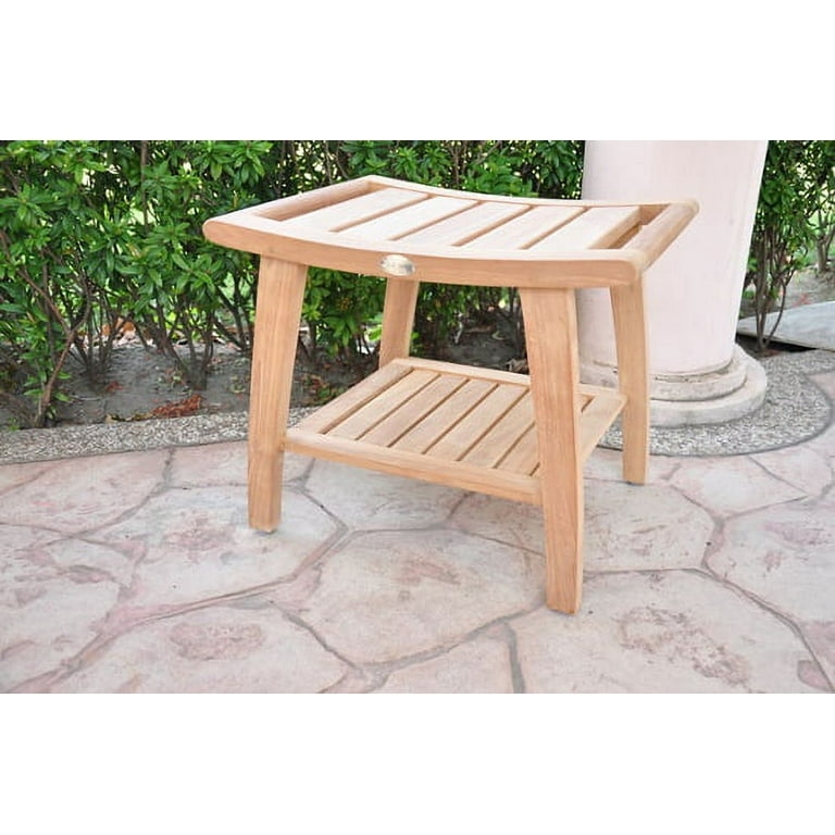 Classic Teak Shower Bench with Flared Legs and Slatted Lower Shelf