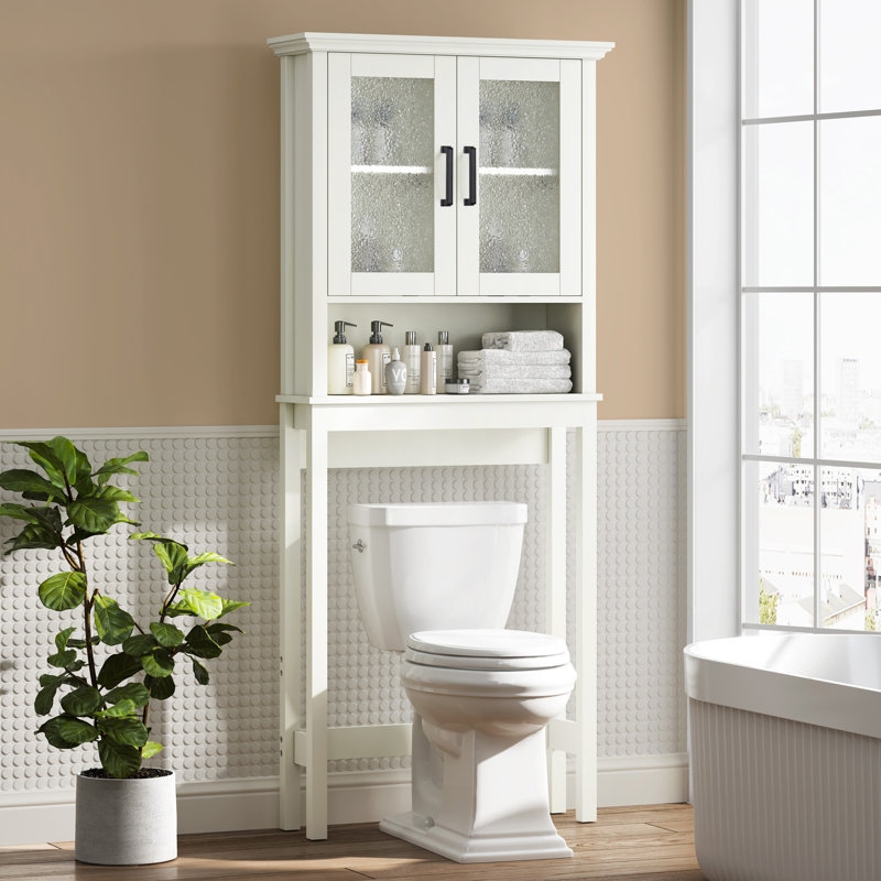 Classic White Over-The-Toilet Cabinet with Tempered Glass Doors