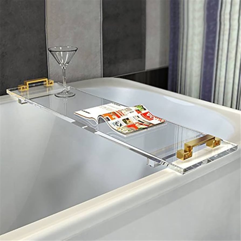 Clear Acrylic Bathtub Caddy with Polished Gold Handles