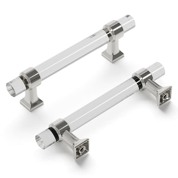 Clear Cylindrical Drawer Pull: Polished Nickel Mounts