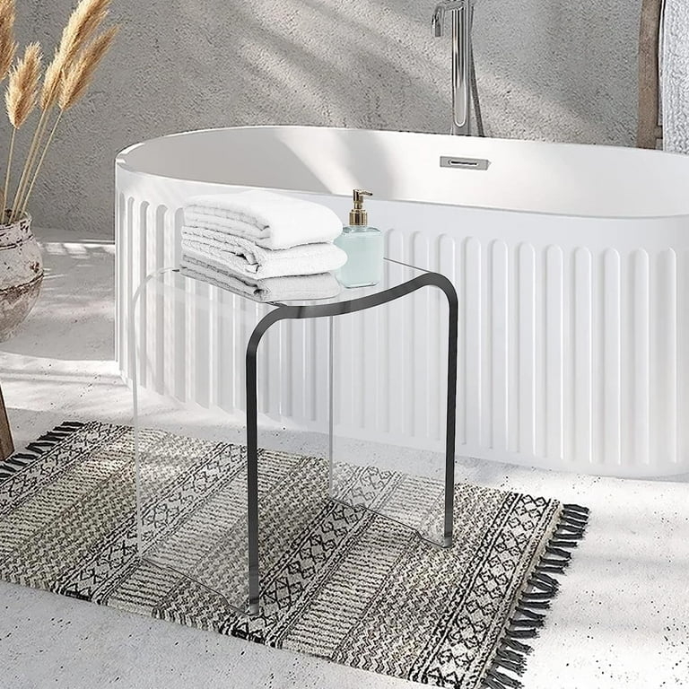 Clear Shower Bench Transparent Acrylic Waterfall Silhouette Glossy