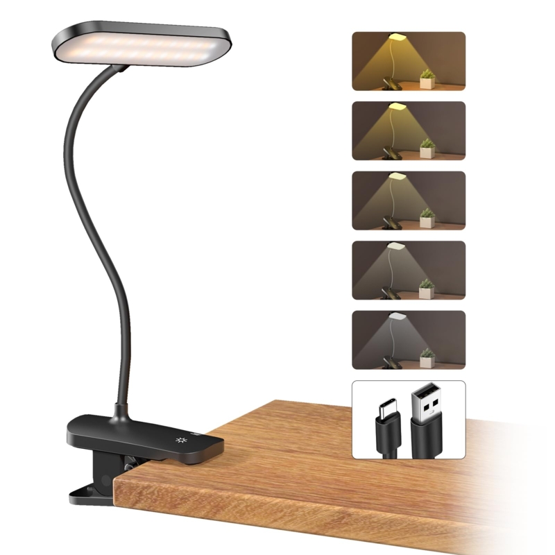 Clip On Lamp Black Matte Flexible Gooseneck Side Controls Clamp Base