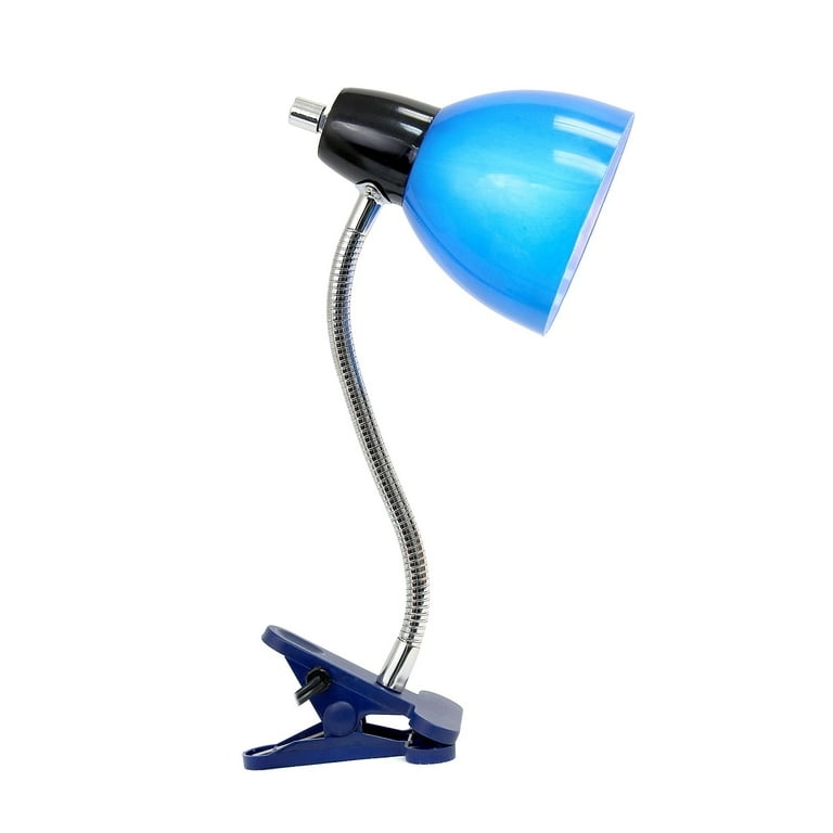 Clip On Lamp Blue Glossy Finish Adjustable Gooseneck Clip Base