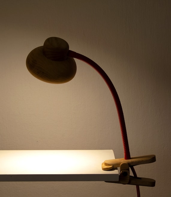 Clip On Lamp Light Wood Black Matte Dome Shade Flexible Gooseneck