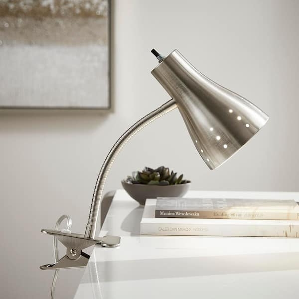 Clip On Lamp Satin Chrome Finish Flexible Gooseneck Bell Shade