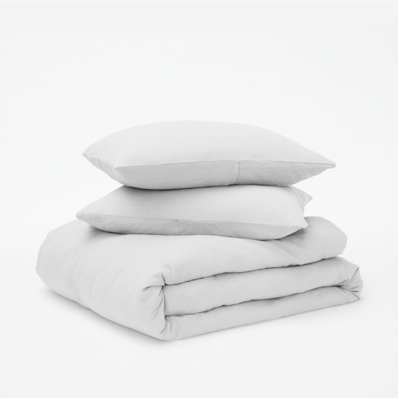 Cloud White Duvet Cover Set Linen Blend Woven Texture Airy