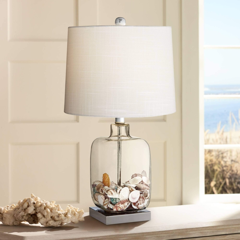 Coastal Accent Table Lamp, Fillable Glass Base with Brushed Steel Finish