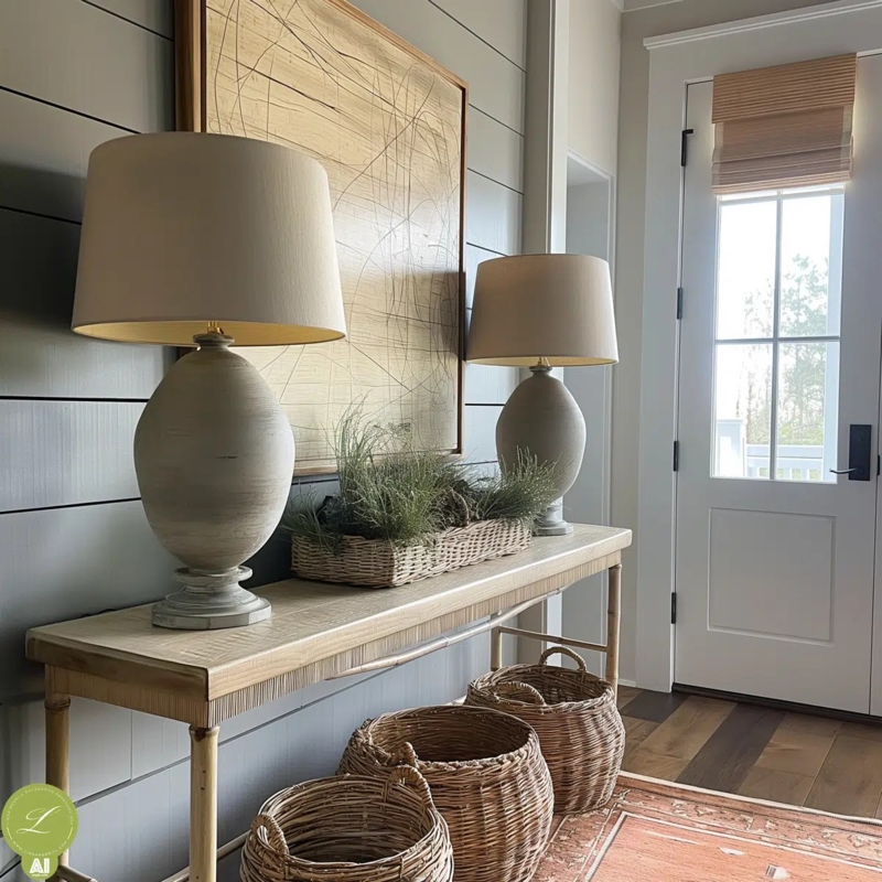Coastal Console Table, Navy Grasscloth-Like Texture, Straight Legs