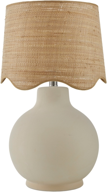 Coastal Cottage Table Lamp: Glossy Cream Droplet Base, Scalloped Shade
