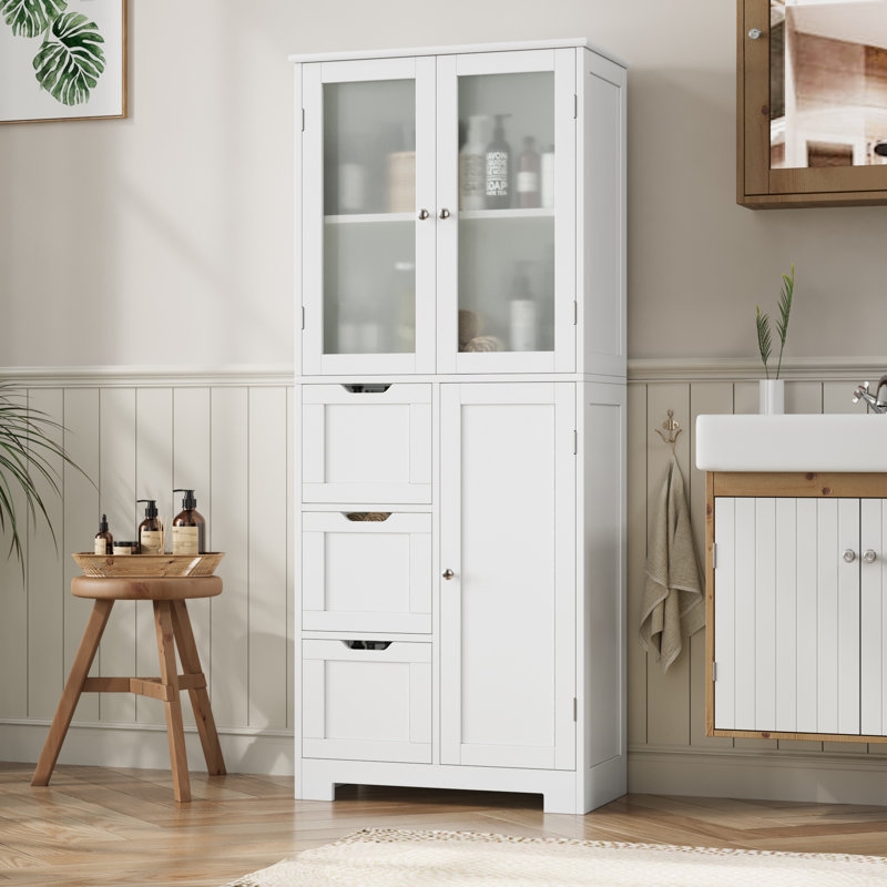 Coastal Linen Cabinet with Louvered Doors and Wood Shelf