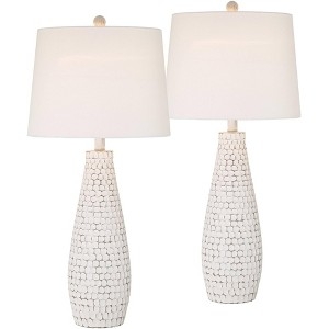 Coastal Table Lamp Set with Whitewashed Ceramic Bottle Base and USB