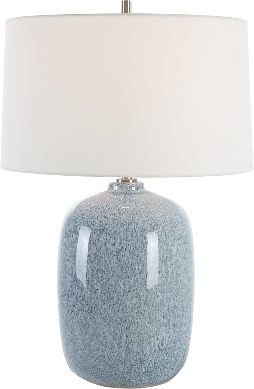 Coastal Table Lamp: Sky Blue Ribbed Ceramic Base