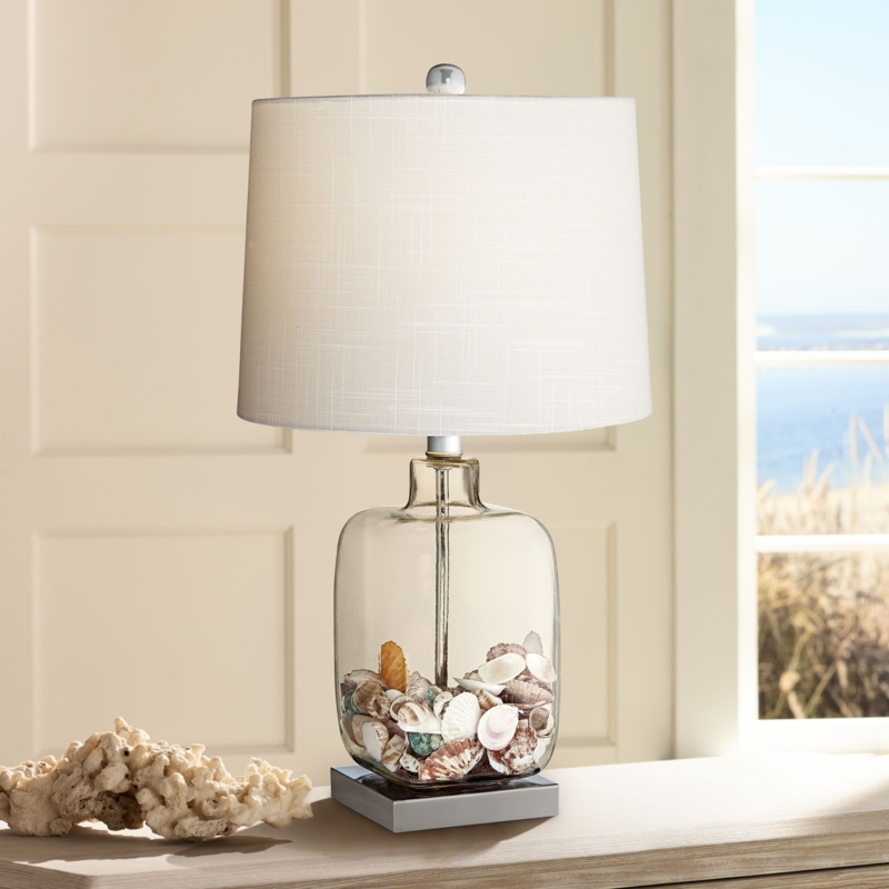 Coastal Table Lamp with Fillable Base and Seashell Decor
