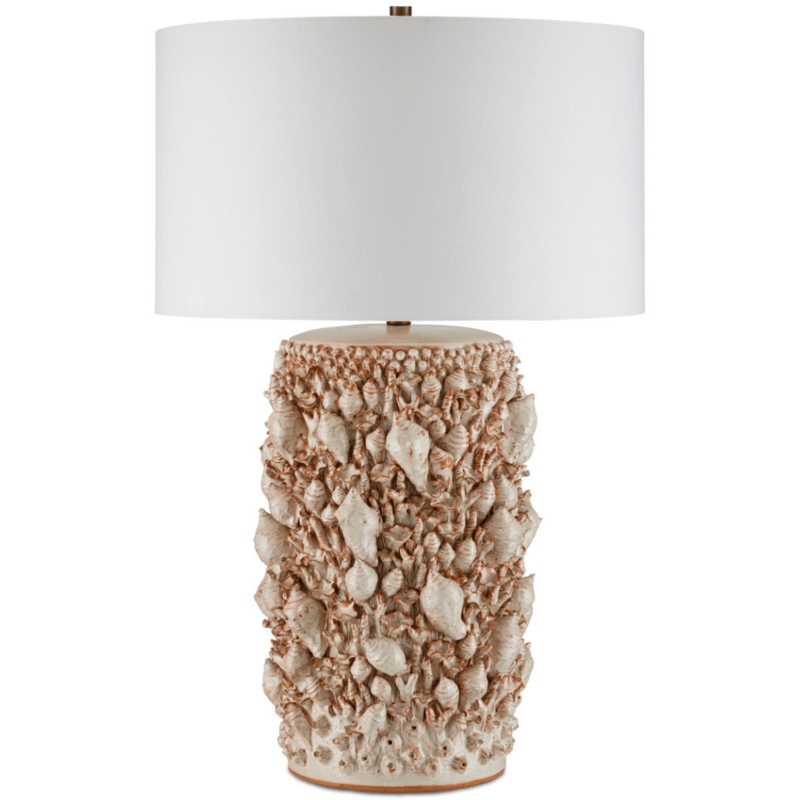 Coastal Table Lamp with Heavily Pitted Weathered Ceramic-Like Base