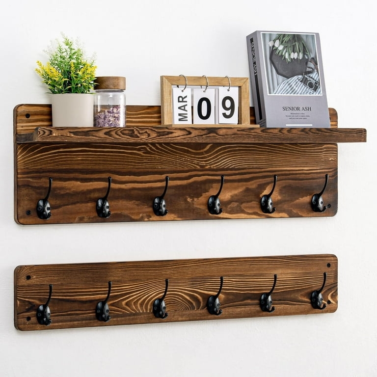 Coat Rack Rustic Farmhouse Tiered Hook Design Set Of Two Dark Brown