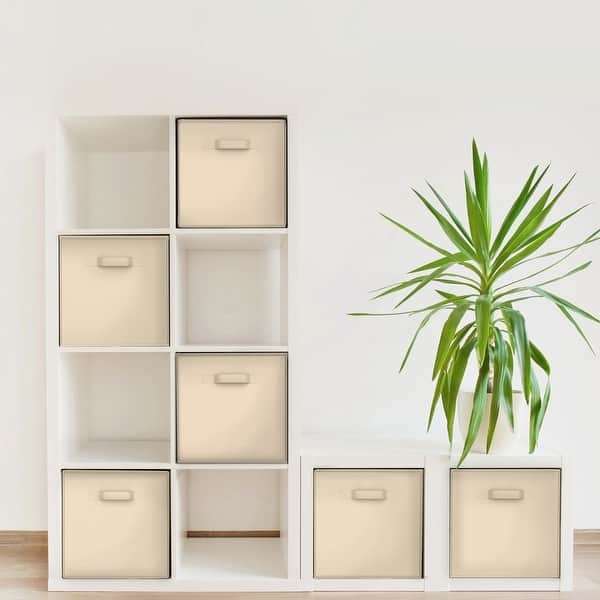 Collapsible Storage Bin 6-Pack with Grommet Handles, Beige