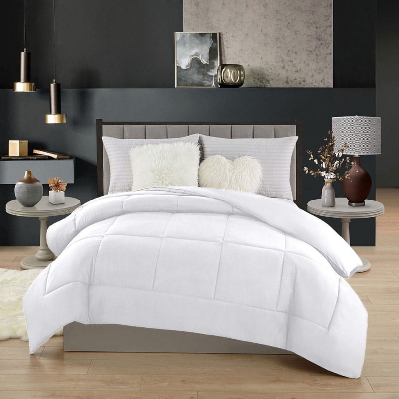 Comforter Box Stitch Piped Edges Minimalist Bedding White
