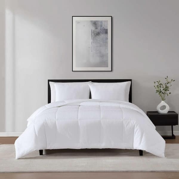 Comforter Cotton Box Stitch High Loft Minimalist Bedding White