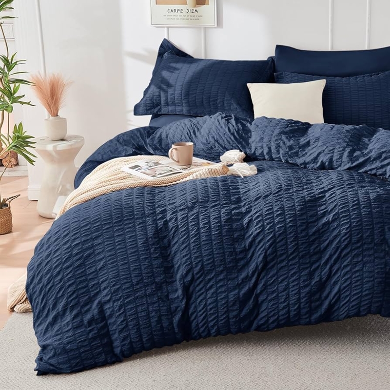 Comforter Cover Seersucker Texture Crinkled Farmhouse Style