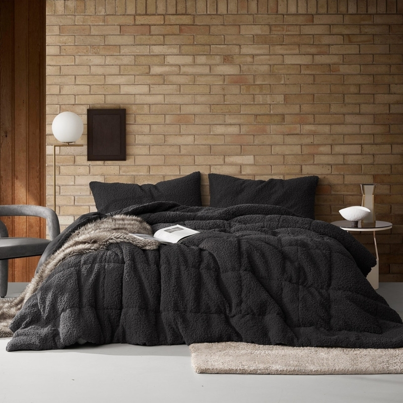 Comforter Faded Black Shaggy Faux Fur Ultra Plush Pile Cozy