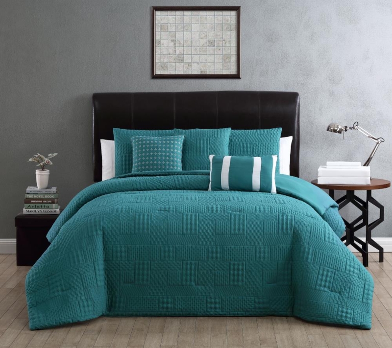 Comforter Set, 10-Piece Embossed Geometric with Charcoal Accents.