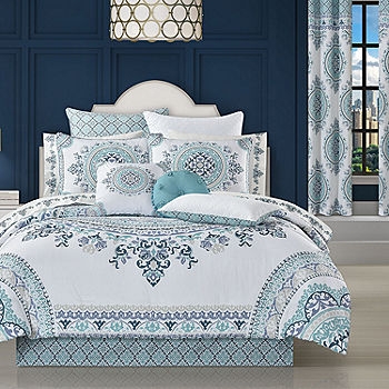 Comforter Set, 3-Piece Blue & White Medallion Print, Extra Weight.