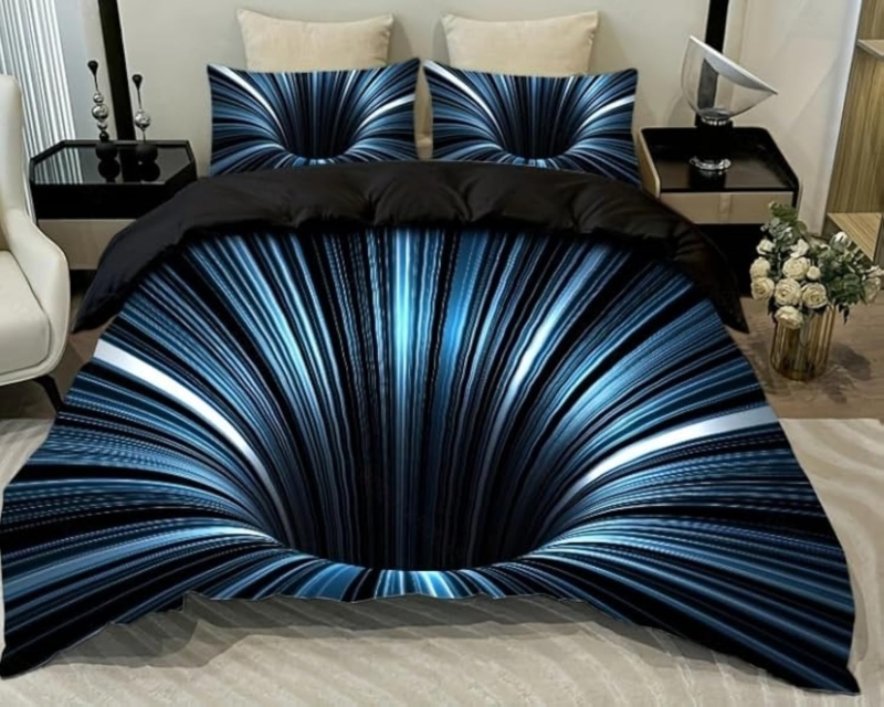 Comforter Set 3D Line Pattern Navy And Gold Contrast Graphic Style