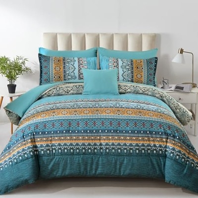 Comforter Set, 8-Piece Vibrant Yellow Paisley, Boho Chic.