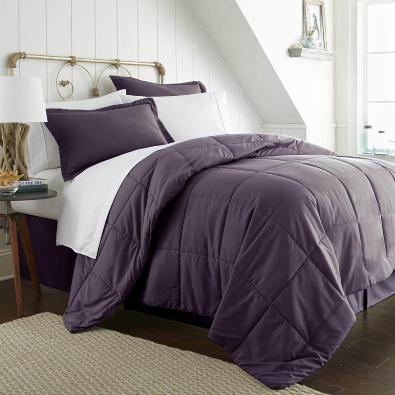 Comforter Set, All-In-One Bag with Solid Color. Plum Bedding in a Bag.