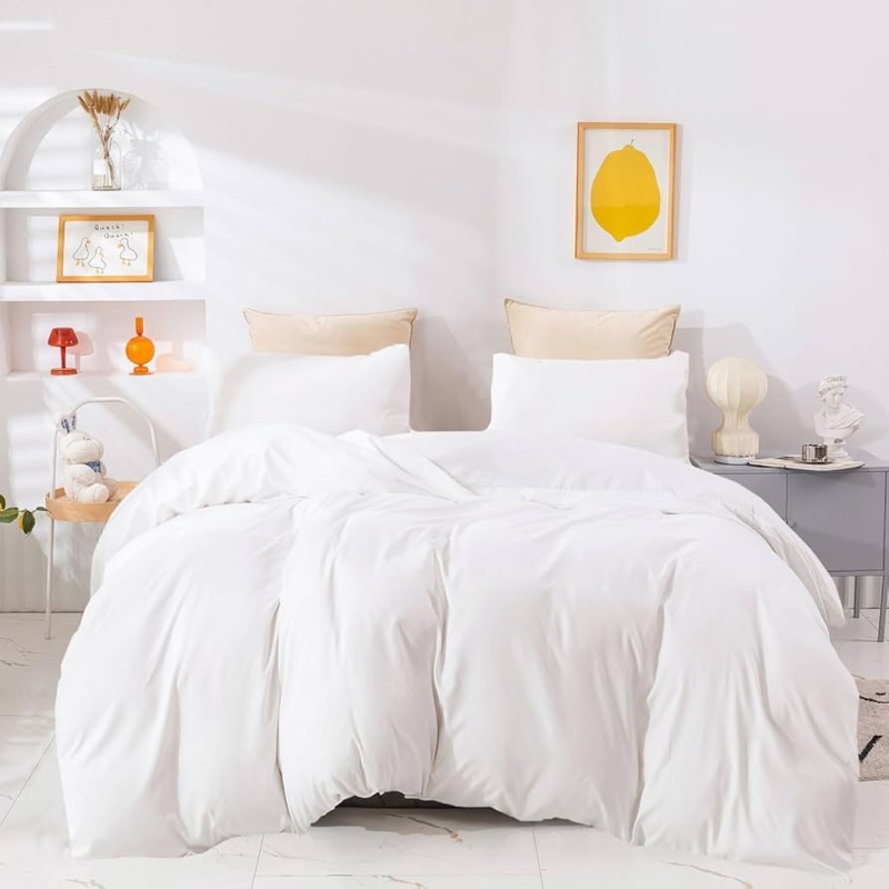 Comforter Set All White Box Stitch Detail Serene Bedroom