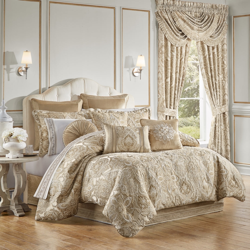 Comforter Set: Beige Damask with Raised Jacquard Texture Sandstone.
