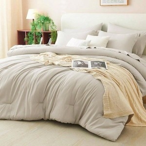 Comforter Set Beige Diamond Pleated Texture Monochromatic Boho Bedding