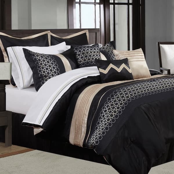 Comforter Set Black Geometric Print Interlocking Lines Graphic Design