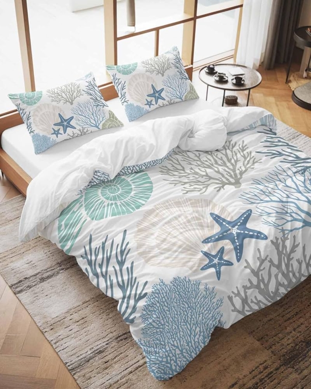 Comforter Set: Blue Nautical Anchor and Lighthouse Print Motif
