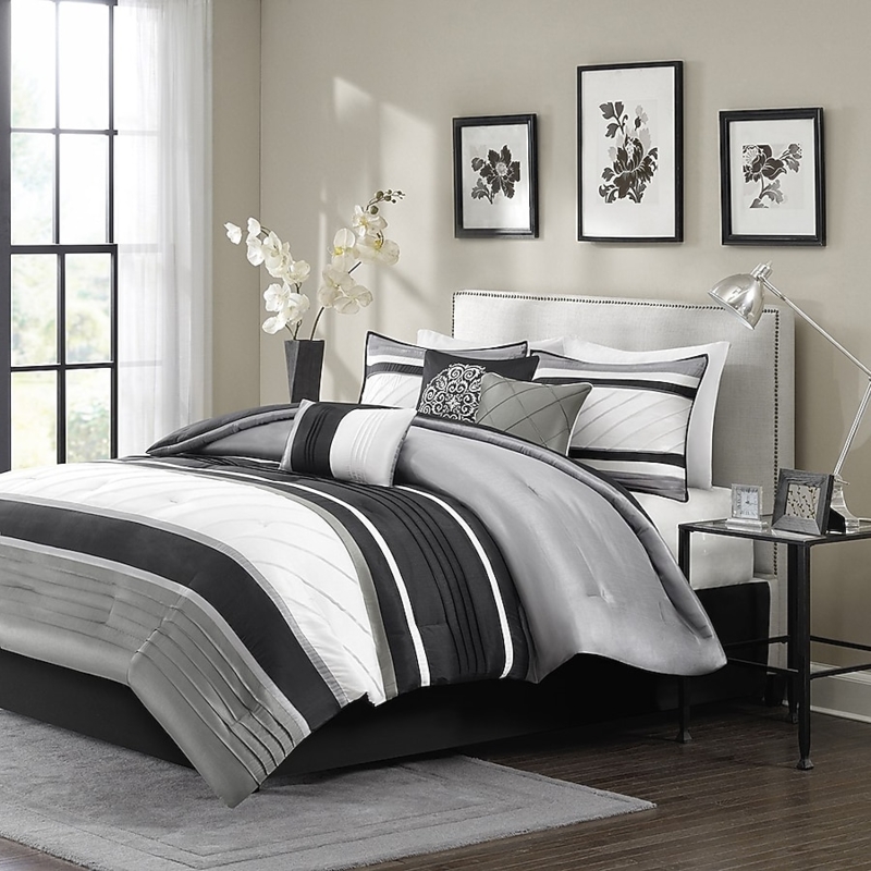 Comforter Set Blue Taupe Large-Scale Paisley Pintucked Bedding