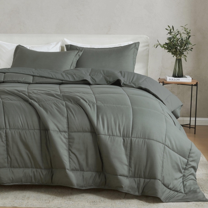 Comforter Set Channel Quilted Reversible Neutral Almond Sand Linens