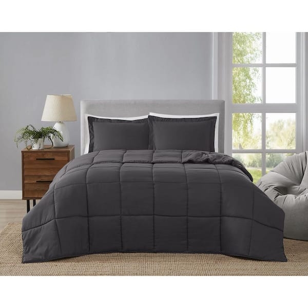 Comforter Set Charcoal Gray Reversible Matte Finish Serene