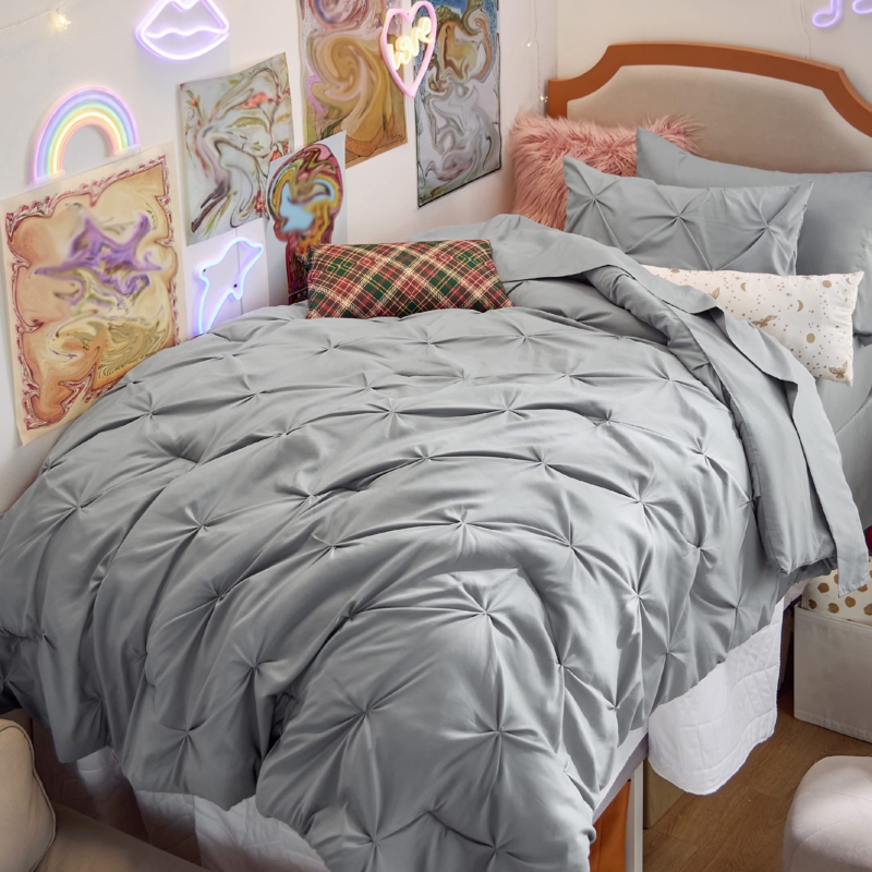 Comforter Set Charcoal Grey Pinch Pleat Modern Bedding
